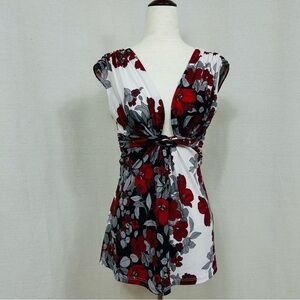 XOXO Vintage Y2K Babydoll Floral Sleeveless Top in Red and Gray Size Small